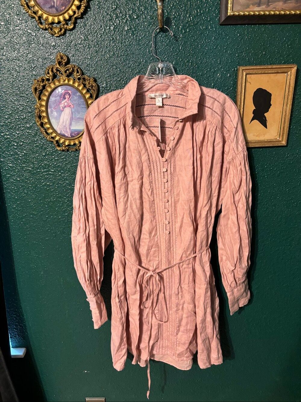 Banana Republic Pink 100% Linen Long Sleeve Dress Sz Medium NWT
